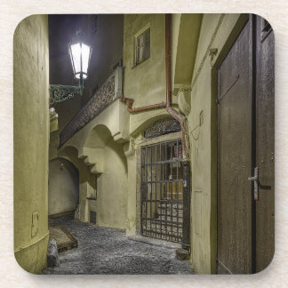 Old Town Street Night Hard Plastic Coaster