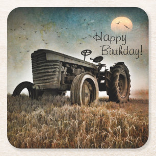 Old Tractor Birthday Paper Coasters