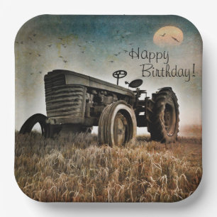 Old Tractor Birthday Paper Plate