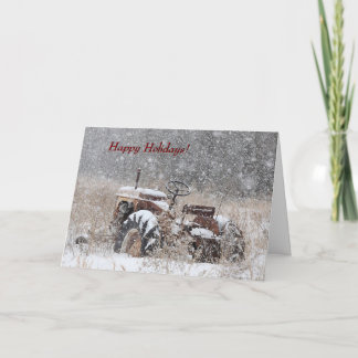 Old Tractor in the Snow Holiday Card