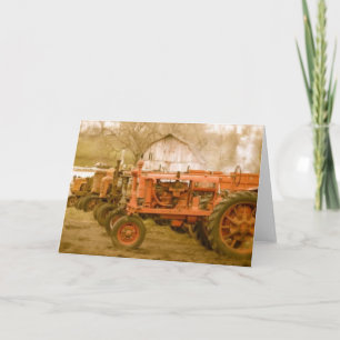 Old Tractors Lined Up: Greeting Card