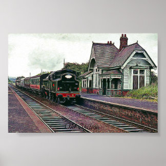 Old Train Station illustration Poster