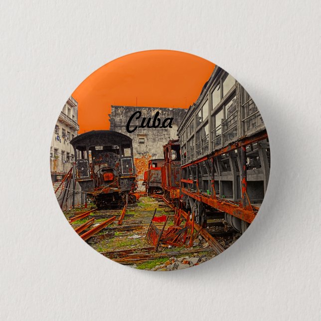 Old trains in Havana, Cuba badge 2 Inch Round Button (Front)