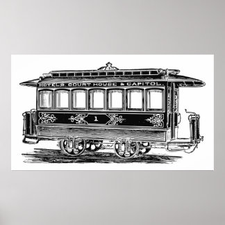 Old Tram | Streetcar | Trailer car | Vintage Poster