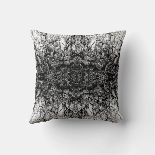 Old Tree Bark Black And White Photo Pattern Design Throw Pillow (Back)