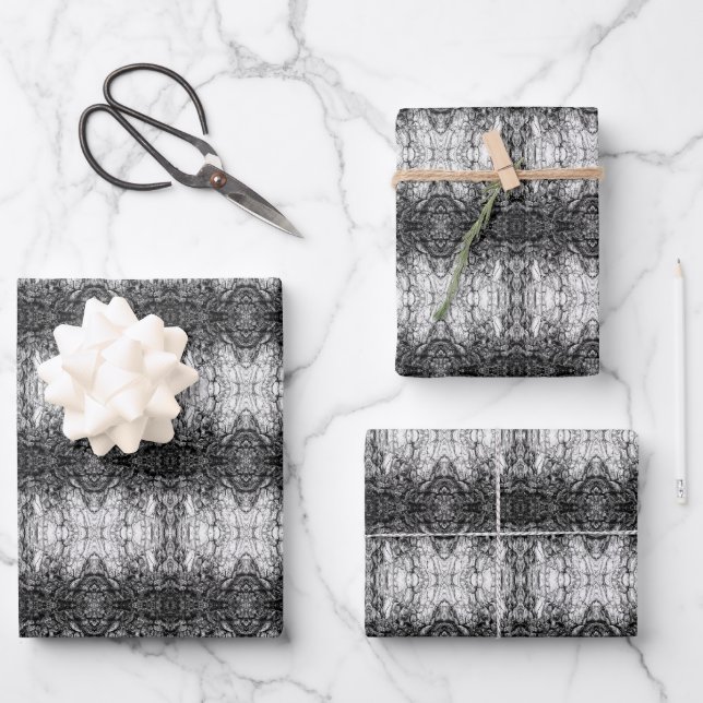 Old Tree Bark Black And White Photo Pattern Design Wrapping Paper Sheet (Front)
