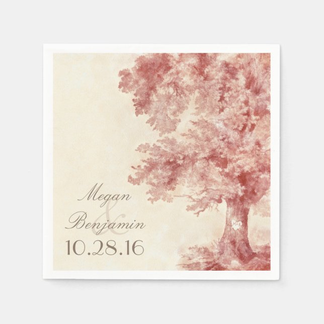 Old tree blush colours wedding paper napkins (Front)