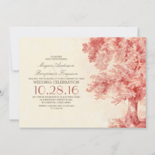 old tree blush watercolor wedding invitations