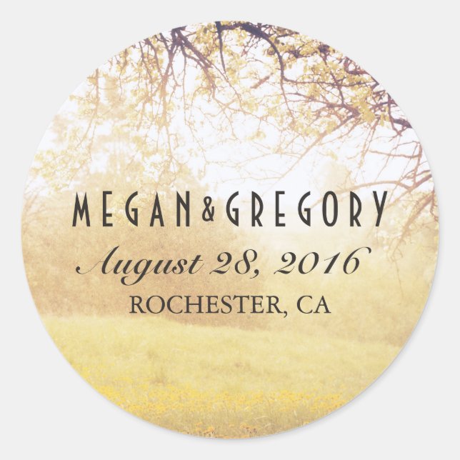 Old Tree Branches Rustic Wedding Classic Round Sticker (Front)