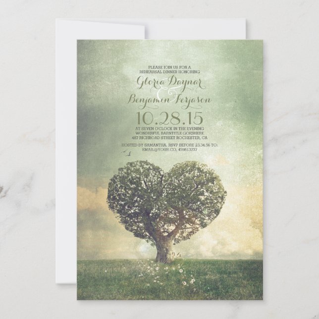 Old tree rustic country rehearsal dinner invitation (Front)