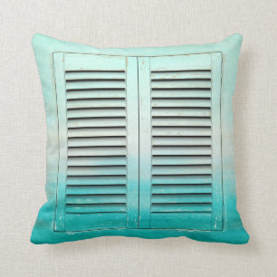 Old tropical colours window shutters throw pillow