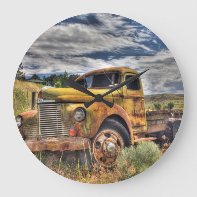 Old truck abandoned in field large clock (Front)