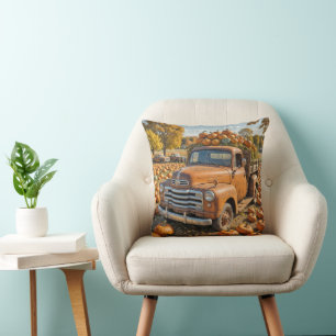 Old Truck Filled With Pumpkins Throw Pillow