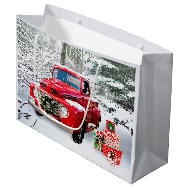 Old Truck Holiday Large Gift Bag (Front Angled)