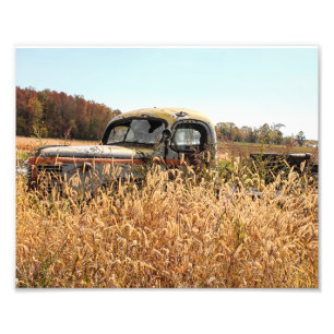 Old Truck in Autumn Farm Field Photo Print