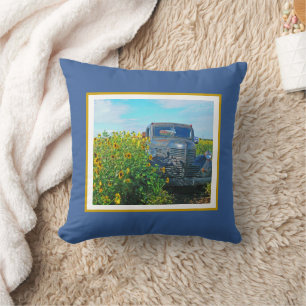 "OLD TRUCK IN FIELD OF SUNFLOWERS" THROW PILLOW