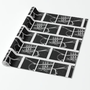 Old Trumpet Black and WhitePattern for Musicians Wrapping Paper