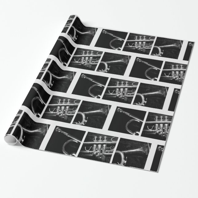 Old Trumpet Black and WhitePattern for Musicians Wrapping Paper (Unrolled)