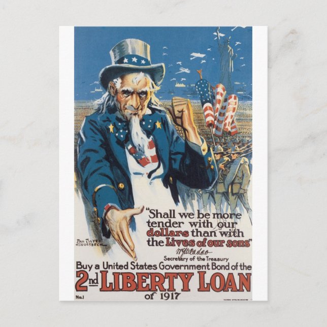 Old "Uncle Sam" U.S. War Poster circa 1917 Postcard (Front)