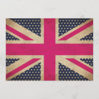 Old Union Jack in Pink Flag Invitation
