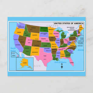 OLD USA Carte avec Capitales d'Etat et Golfe du Me
