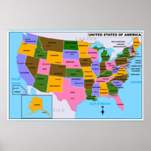 OLD USA Map with State Capitals and Gulf of Mexico Poster