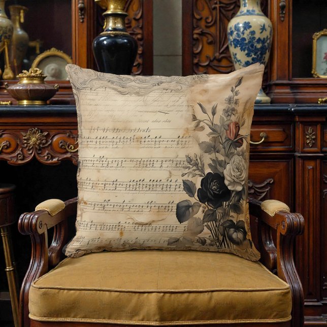 Old Victorian Black Floral Throw Pillow (Creator Uploaded)