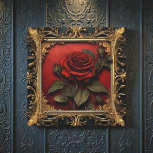 Old Victorian Black with Red Rose Canvas Print