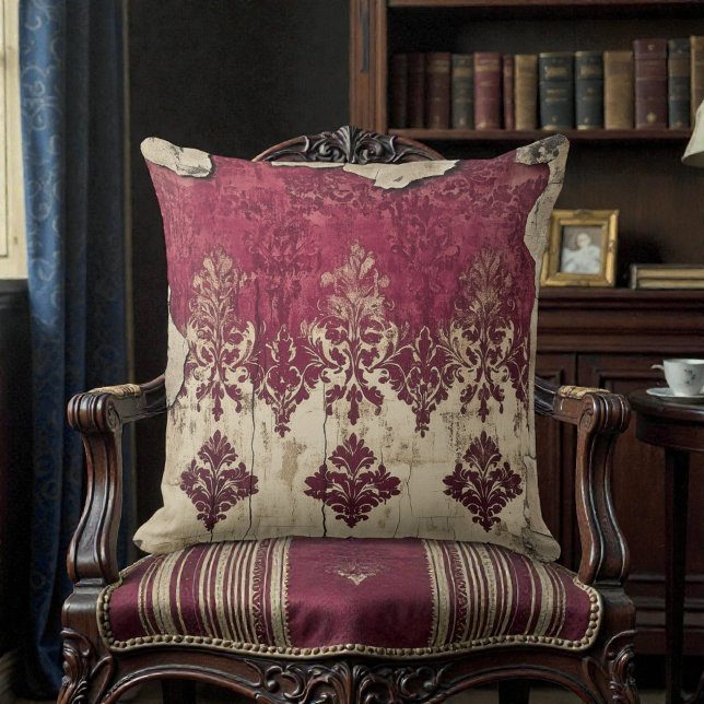 Old Victorian Dark Red Maroon Floral Throw Pillow (Creator Uploaded)