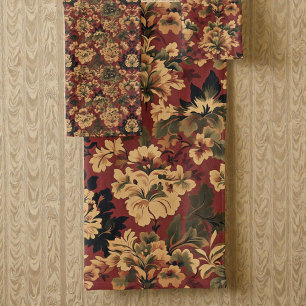 Old Victorian Deep Red Gold and Green Pattern Bath Towel Set