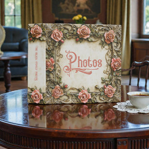 Old Victorian Peach Floral Frame Photo Album Binder