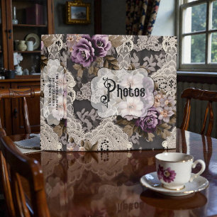 Old Victorian Purple Floral Family Photo Album Binder