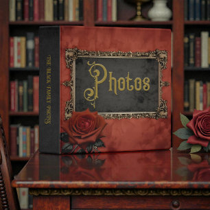Old Victorian Red Rose Floral Photo Album Binder