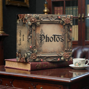 Old Victorian Wood Floral Frame Photo Album Binder