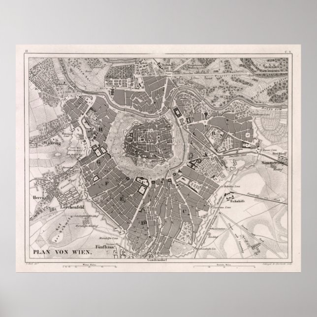 Old Vienna Austria Map (1849) Vintage Wien  Poster (Front)