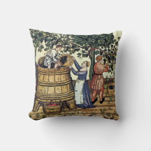 Old Vineyard Pick Grapes Throw Pillow