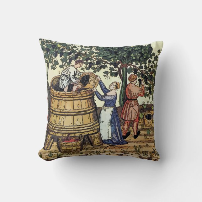 Old Vineyard Pick Grapes Throw Pillow (Front)