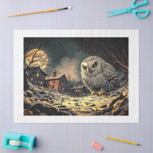 Old Vintage Barn owl in snowy Halloween vibe Tissue Paper