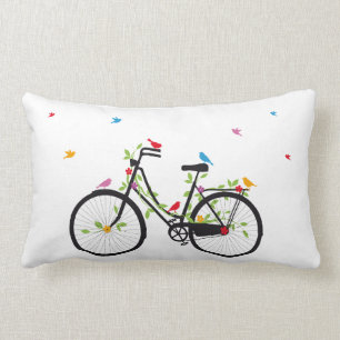 Old vintage bicycle with flowers and birds lumbar pillow