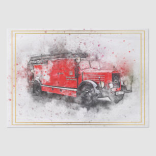 Old Vintage Fire Truck Decoupage Tissue Paper