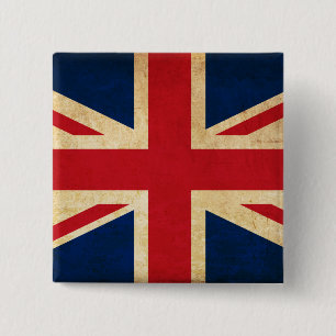 Old Vintage Grunge United Kingdom Flag Union Jack 2 Inch Square Button