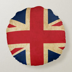 Old Vintage Grunge United Kingdom Flag Union Jack Round Pillow