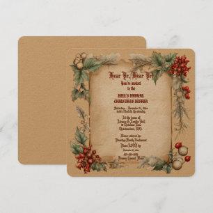 Old Vintage Holly  Christmas Dinner Invitation