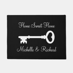 Old vintage key door mat with personalized name