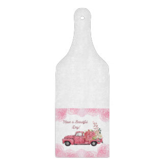 Old Vintage Pink Pickup Truck Kitchen Towels Cutting Board