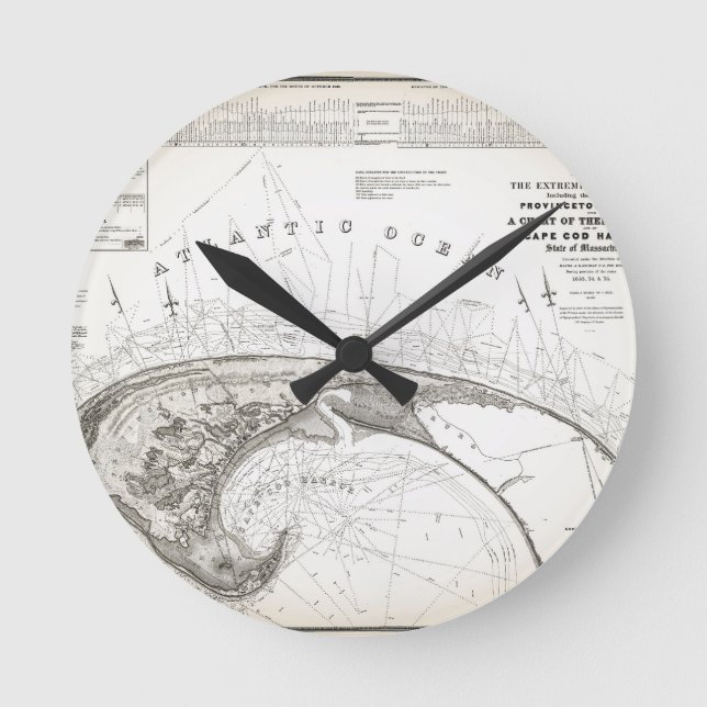 Old Vintage Provincetown Cape Cod Map Round Clock (Front)