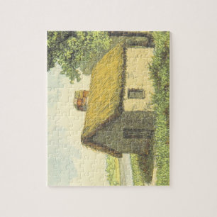 Old, Vintage, Rustic Cottage With a Thatched Roof Jigsaw Puzzle
