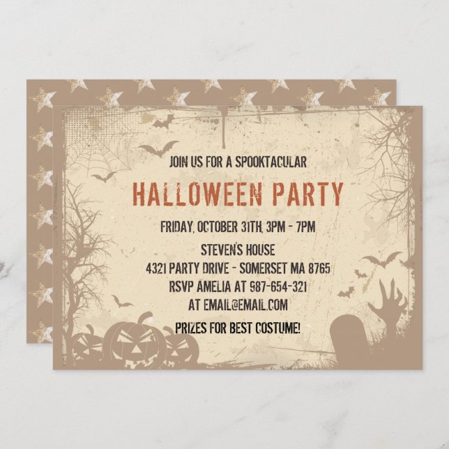 Old & Vintage Spooky Pumpkin Halloween Party Invitation (Front/Back)
