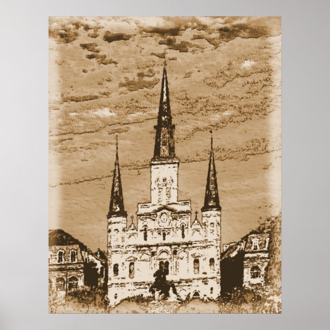 Old Vintage St Louis Cathedral French Quarter Poster (Front)