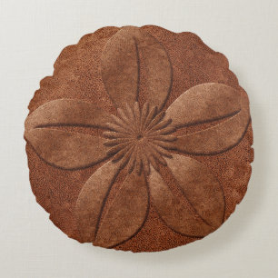 Old Vintage Style Copper Light Textured Flower Round Pillow